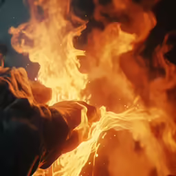 a person lighting up the flames and pointing to it