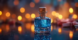 a bottle of perfume on a dark table