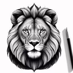 an lion head with eyes and a beard