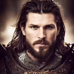 man with a beard wearing a medieval warrior armor