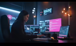 a person sitting at a desk with a laptop