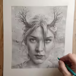 the woman with trees on her head is featured in this drawing
