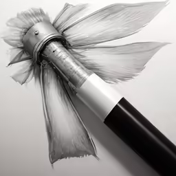 a ball point pen with a drawing tool and a flower