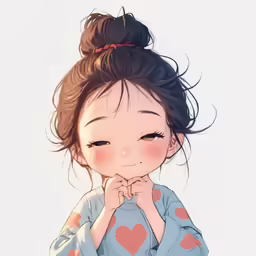 a girl is sitting and holding her hands together