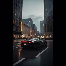 a sport car is driving in the rain outside