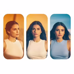three women in three different poses in a line