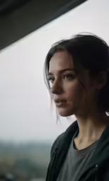 a woman is looking away from the camera