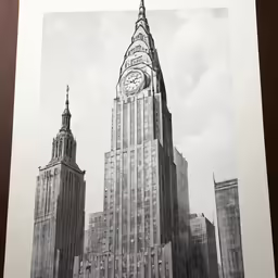 there is a black and white picture of the large building with clocks