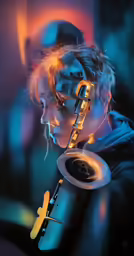 a woman with headphones on and her hands in her mouth