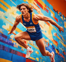 a girl that is on some kind of wall,a painting of a woman wearing a blue uniform