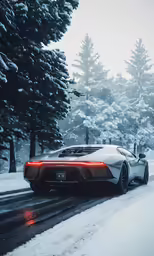 a white and orange sports car traveling on the road