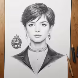 a pencil drawing of a female singer by the hand