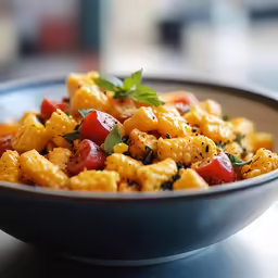 a bowl of food has tomatoes and other vegetables
