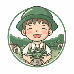 a boy holding a pot of plants and smiling