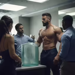 some guys are having fun with each other in the kitchen
