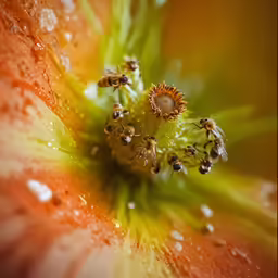 a very pretty orange flower with dew droplets