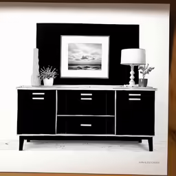 the black and white photograph depicts a living room