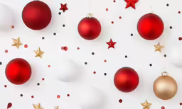 a red, white and gold christmas ornament with christmas decoration