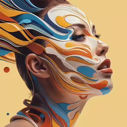 a woman with abstract paintings on her face