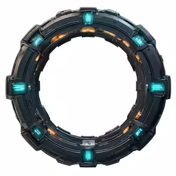 a circular frame with various lights in the middle