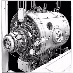 the drawing of a large machine with pipes