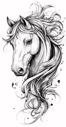 an ink drawing of a unicorn head