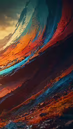 a picture of a very interesting wave with colors,an image of a painting that looks like a wave