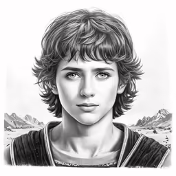 the drawing of a young man has been drawn by pencil