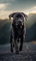 a dog running on a road in the middle of nowhere