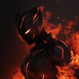 a robot in front of a blazing fire
