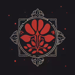 an artisticly designed red and black design on a black background,a stylized black and red floral design on black
