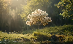 flowers in the grass near a field near trees