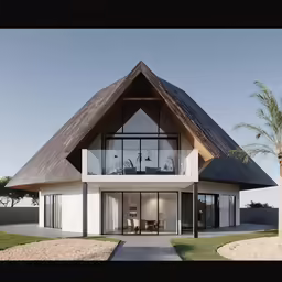 an unusual looking house with a thatch roof