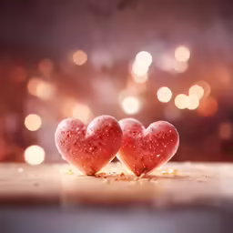 two hearts shaped up against the background of blurred lights