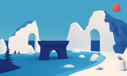 an artistic graphic of snowy landscape with a chair and two snow domes