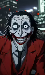 an animated character with a scary mask in the city