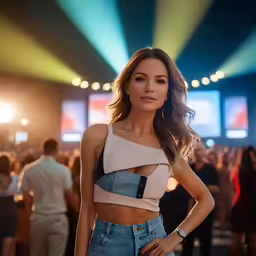the model is posing for the camera at the event