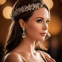 a woman in evening wear wearing a tiara