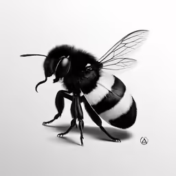 a black and white bee on a white background