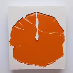 orange circular painting on white surface with white edge
