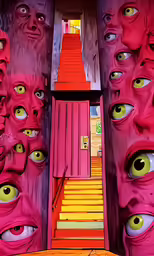colorful stairs made of eyes and mouths and stairway