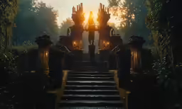 a big pretty set of stairs near a forest