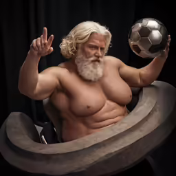 a shirtless man holding a soccer ball