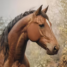 there is a brown horse standing in a field