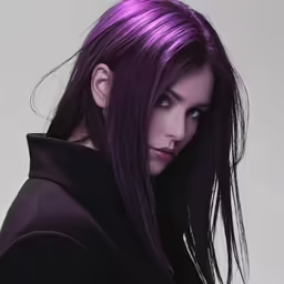 purple long hair is in the shape of a hoodie
