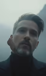 a man with a goatee and a beard staring at the camera