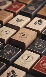 an assortment of wooden cases in various colors