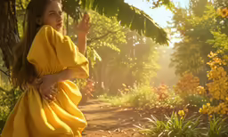 a young woman in yellow wearing a dress