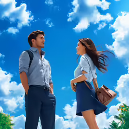 the man and woman are walking near each other