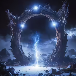 a futuristic portal in the sky at night